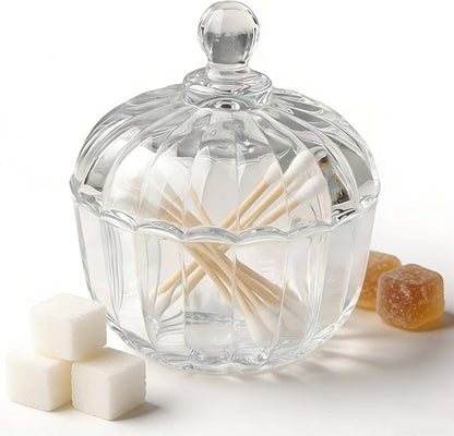 Clear Glass Jar with Lid - Pumpkin Glass Sugar Bowl with Lid for Coffee Station Sugar Cube Holder, Bathroom Qtip & Cotton Ball Organizer, Kitchen Storage & Home Decor Candy Jar