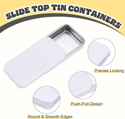 uxcell 8Pcs Slide Top Tin Containers, Mini Metal Empty Tins Box with Sliding Lids, 2.4"x1.3"x0.4" Rectangular Storage Organizers for Lip Balm, Solid Perfume, Small Items, Bright White