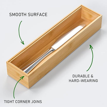 VeyFey Silverware Tray for Drawer, Stackable Kitchen Bamboo Drawer Organizer 12" x 3" x 2" Set of 2