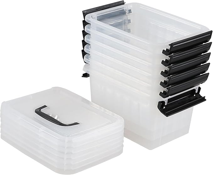 Anbers 3 Quart Small Clear Storage Box with Lid, Set of 6