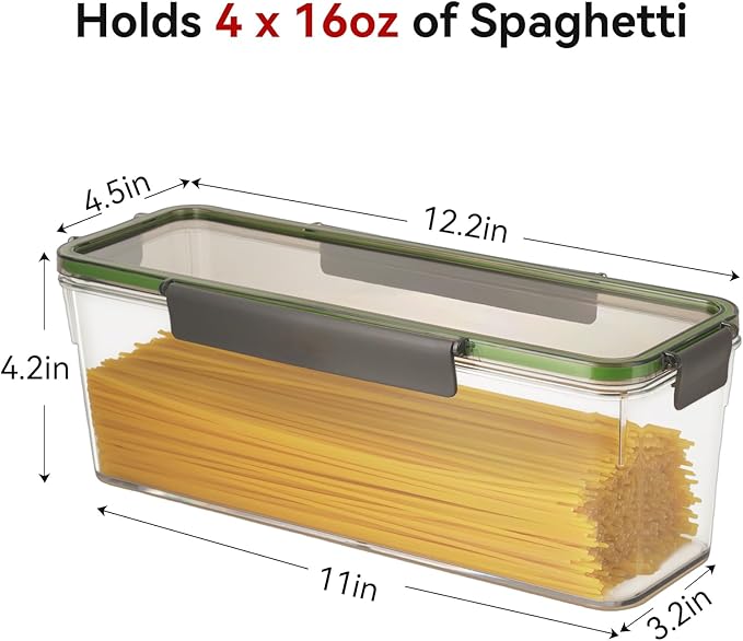 2 Pack Spaghetti Pasta Storage Container - 72oz Clear Plastic Noodle Holder with Airtight Lid Kitchen Pantry Food Storage Organizer for Rice Flour Cereal Oats Cracker Coffee Lasagna (Square*2)