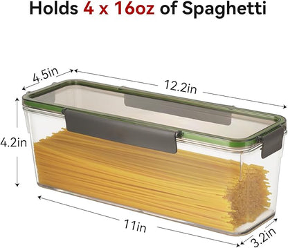 2 Pack Spaghetti Pasta Storage Container - 72oz Clear Plastic Noodle Holder with Airtight Lid Kitchen Pantry Food Storage Organizer for Rice Flour Cereal Oats Cracker Coffee Lasagna (Square*2)