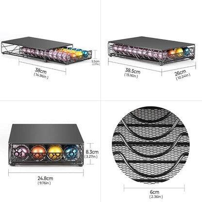 RECAPS Coffee Pod Holder Pod Drawer Storage Pods Holder Coffee Capsules Kitchen Organizer Compatible with Vertuoline Vertuo Stores 40 Capsules Black Color