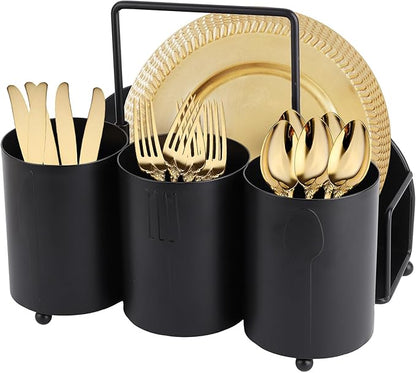 NelyBet Utensil Caddy Silverware Holder Fork Spoon Napkin Paper Plate Organizer Metal Utensil Holder Cutlery Flatware Organizers for Party Kitchen Countertop Camping Picnic - Black