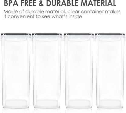 Vtopmart Extra Large Tall Airtight Food Storage Containers, 4 Pieces 5.9qt/6.5L Plastic PBA Free Kitchen Pantry Canister for Spaghetti, Flour and Baking Supplies, with 24 Labels, Black