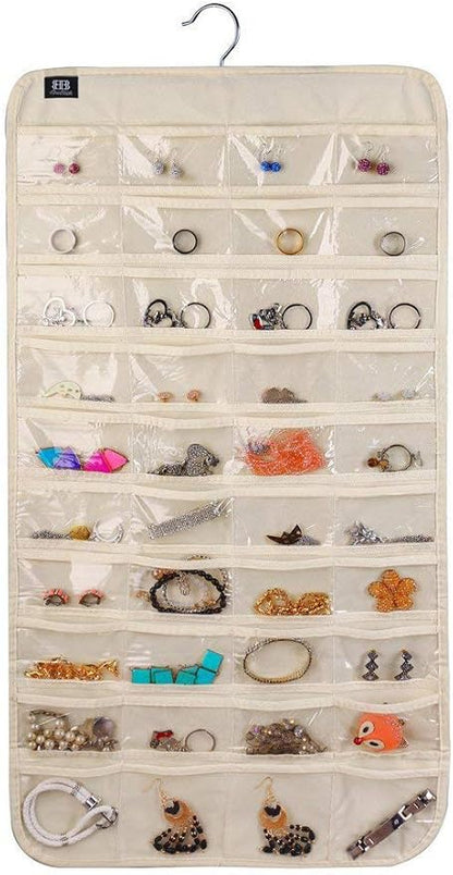 BB Brotrade Hanging Jewelry Organizer,32 Clear PVC Pockets Wall Jewelry Storage with 2 Metal Hooks for Holding Jewelries
