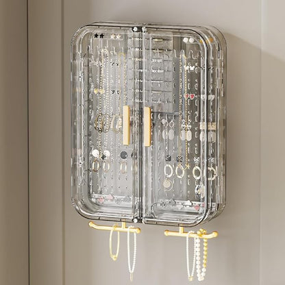 Hanging Jewelry Organizer for Wall, Door, Closet, Damage-Free Simple Dust Proof Jewelry Storage Box Casefor Earrings, Necklaces, Rings
