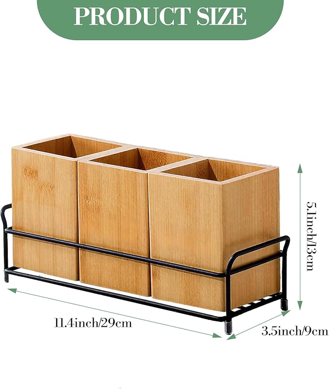 Garvee Bamboo Utensil Holder, Wood Cutlery Holder Silverware Caddy with 3 Detachable Compartments & Handles, Flatware Caddy Fork Spoon Knife Organizer for Kitchen Countertop Party