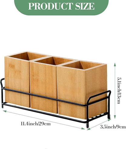 Garvee Bamboo Utensil Holder, Wood Cutlery Holder Silverware Caddy with 3 Detachable Compartments & Handles, Flatware Caddy Fork Spoon Knife Organizer for Kitchen Countertop Party