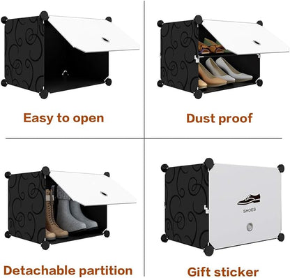 KOUSI Portable Shoe Rack Organizer 72 Pair Tower Shelf Storage Cabinet Stand Expandable for Heels, Boots, Slippers， 8-Tiers Black