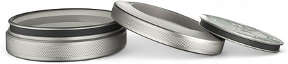 Get Bucked | Metal Container for Pouches, Premium Aluminum Can & Rugged Holder | Extra Capacity, Knurled Grip & Used Pouch Storage | EDC (Stone/Green Chrome)