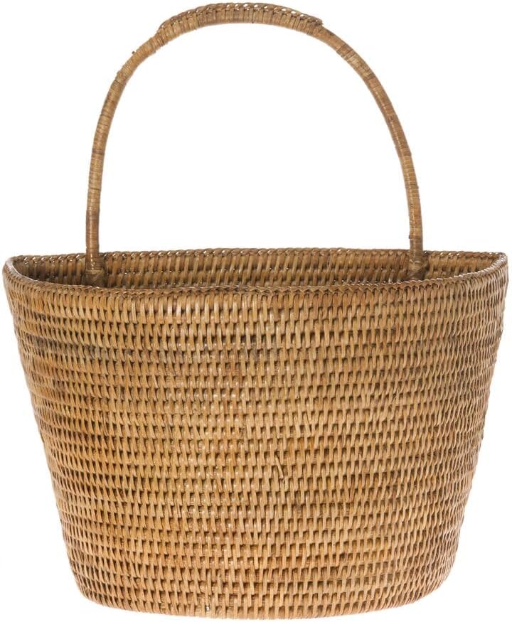KOUBOO La Jolla Rattan Wall Storage Basket with Handle, Hanging Basket, Storage Bin for Flowers Plants, Home, Office Organizer, Large, Honey Brown