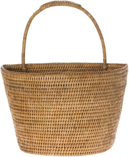 KOUBOO La Jolla Rattan Wall Storage Basket with Handle, Hanging Basket, Storage Bin for Flowers Plants, Home, Office Organizer, Large, Honey Brown
