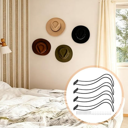 4 Pack Cowboy Hat Rack for Wall, Wall Mount Metal Hats Organizer Storage for Cowboy Hat, Fedora, Sun Hats,Wide Brim
