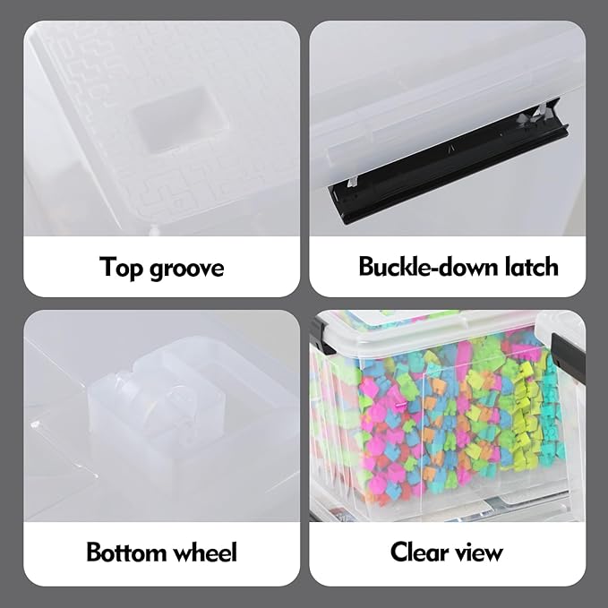 50 Quart Large Plastic Storage Bins with Wheels, Clear Storage Boxes with Lids, 4 Packs