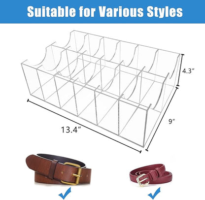 Belt Organizer, Acrylic 12 Compartments Belt Container Storage Holder, Acrylic Belt Display Storage Box, Clear Belt Display Case for Closet Tie and Bow Watch Jewelry Bracelets Ring Cosmetic…