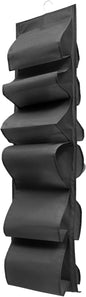 Folding Hanging Shoe Organizer Bag Large Capacity Portable Shoes Storage Pouch Black with Multiple Grids for Home Closet