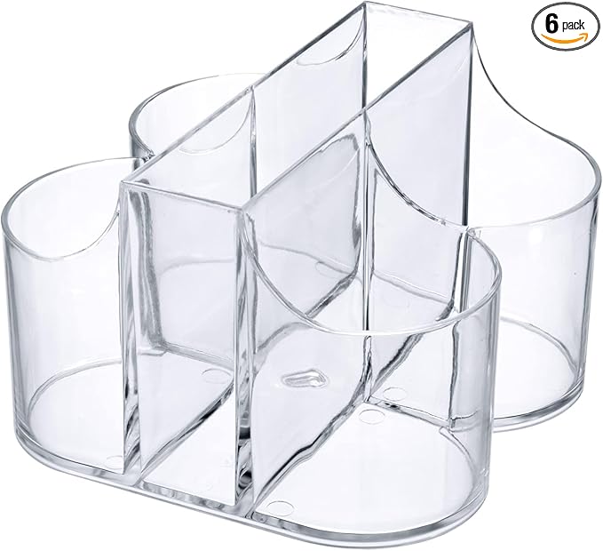Lillian Tablesettings Cutlery Caddy Organizer 5 Compartment - Silverware Organizer & Napkin Holder - Clear, 6 Pack