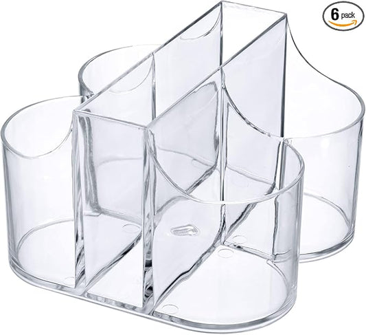 Lillian Tablesettings Cutlery Caddy Organizer 5 Compartment - Silverware Organizer & Napkin Holder - Clear, 6 Pack