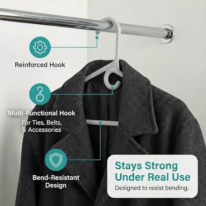 DEILSY™ Gray Heavy Duty Hangers with Hooks for Scarves & Belts – Thick and Strong Clothes Hangers for Shirts, Jackets, Pants, and Dresses – Space-Saving Plastic Hangers – Pack of 50