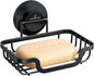LEVERLOC Soap Dish, Soap Bar Holder for Shower Suction Cup Wall Mounted, Stainless Steel No-Drilling Removable Waterproof Sponge Holder for Bathroom Bathtub Kitchen Sink, Keep Dry, Black
