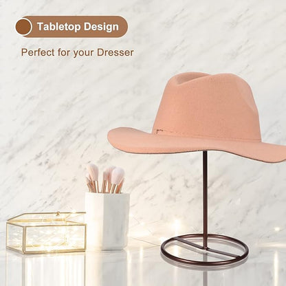 uxcell Metal Hat Display Stand 2 Pack Tabletop Hat and Wig Rack Holder Freestanding for Baseball Cap, Fedora Hat, Cowboy Hat - Bronze, 12 Inch