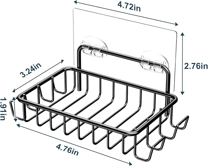 Nieifi Soap Dish,Bar Soap Holder for Shower Wall with 4 Hooks Stainless Steel Adhesive Soap Dish for Bathroom Shower Razor Holder (Black)
