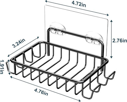 Nieifi Soap Dish,Bar Soap Holder for Shower Wall with 4 Hooks Stainless Steel Adhesive Soap Dish for Bathroom Shower Razor Holder (Black)