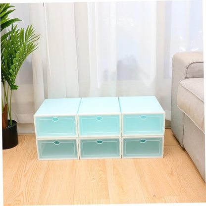Mobestech 6PCS Thickened Shoe Box Storage Container Stackable Plastic Organizer for Sneakers Endurable Shoe Bin with Lid for Closet and Entryway