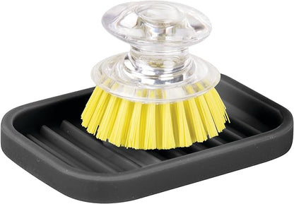 iDesign Silicone Soap Dish for Bar Soap or Scrub Brush - Ideal for Kitchen or Bathroom - Black