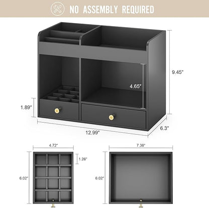 Large Makeup Organizer with Drawers, Bamboo Countertop Cosmetic Storage for Dresser Vanity Organizer Beauty Desk Skincare Holders Container Make Up Organizing for Lipstick