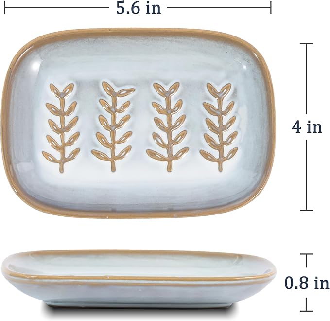 HighHerz Aesthetic Ceramic Soap Dish for Shower, Soap Holder with Raised Relief, Shower Soap Dish for Shampoo Bar Or Sponge, Soap Saver for Bathroom, Kitchen, Sink, Decorative Soap Tray(Grey&White)