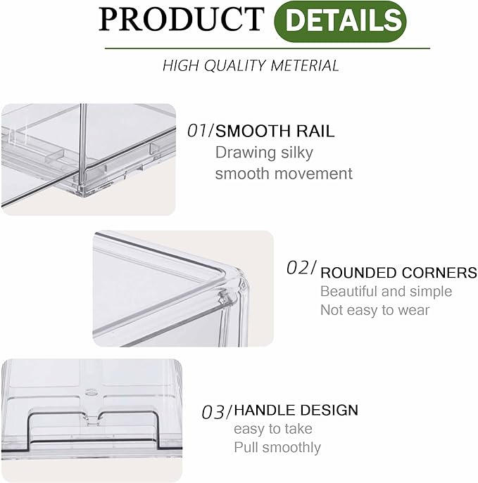 bealy 2 Pack Stackable Clear Drawer Organizer, Large Pull Out Fridge Organizers and Storage Container, Refrigerator Organizers and Storage for Fruit, Produce, Vegetables, Drinks, Snack and Food