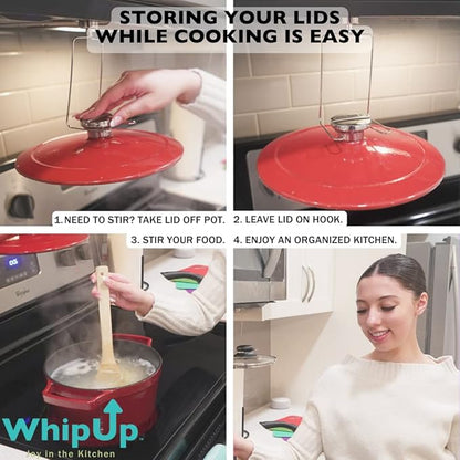 Magnetic Pot Lid Holder Organizer For Hood Vent - Keep Kitchen Counter Clean with Heavy Duty Hook Lid Holders and Spoon Rests for Use While Cooking; Stove Stand for Lids | Unique Kitchen Gadgets