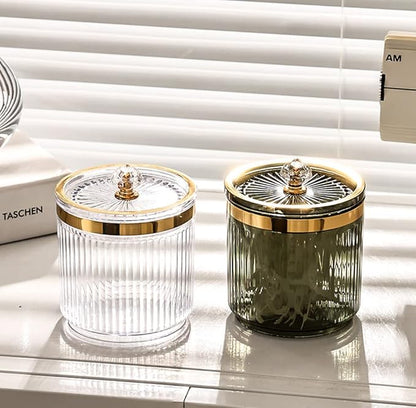 Plastic Cotton Swab Ball Box Pad Holder Floss Organizer Box Clear Container Dispenser-Green