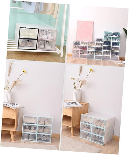 6pcs Stackable Transparent Shoe Storage Boxes Thickened Plastic Sneaker Containers for Men Sky- Saving Design for Organizing Shoes Spaces