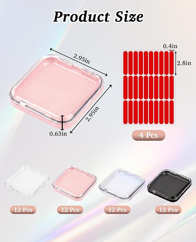 48 Pcs Nail Boxes for Press Ons, Fake Nail Storage Case Packaging Container with 120 Adhesive Double Sided Tape