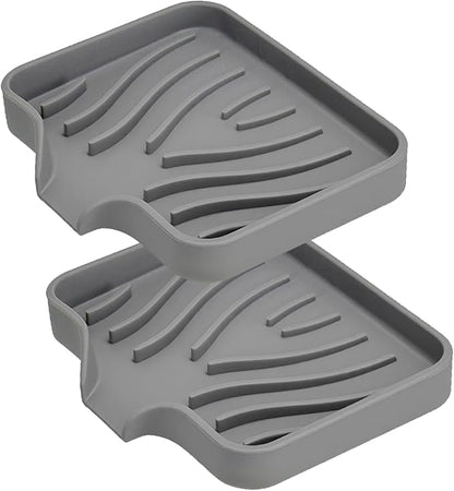 2 Pack Silicone Soap Dish with Drain, Self Draining Bar Soap Holder for Shower, Silicone Dish Soap Tray, Bathroom and Kitchen Sink Organizer, Grey