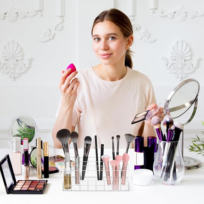 FOMIYES 24-slot Lipstick Holder - Clear Acrylic Makeup Organizer for Countertop, Vanity and Bathroom, Display Rack for Lipsticks Lip Glosses