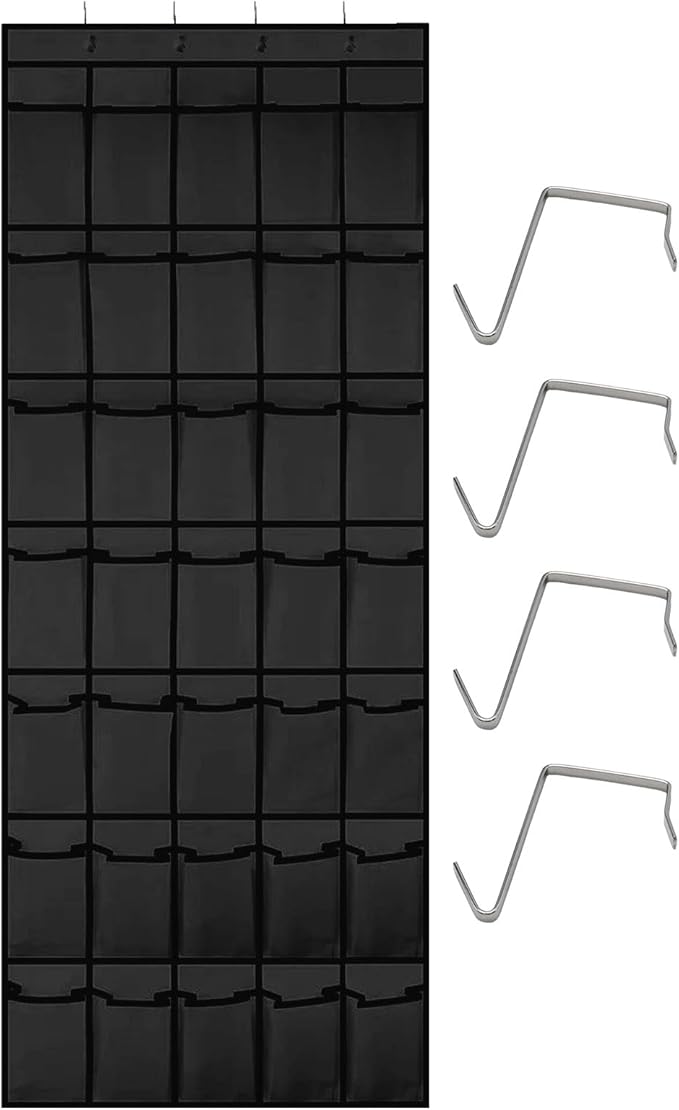 35 Pocket Black Over the Door Shoe Organizer, Reusable Breathable Large Mesh Bag Men's & Women's Sneaker Organizer, for Hanging Shoe