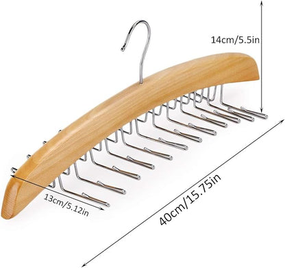 Wooden Tie Hanger,24 Tie Organizer Rack Hanger Holder Hook (Beige, 24 Hooks)