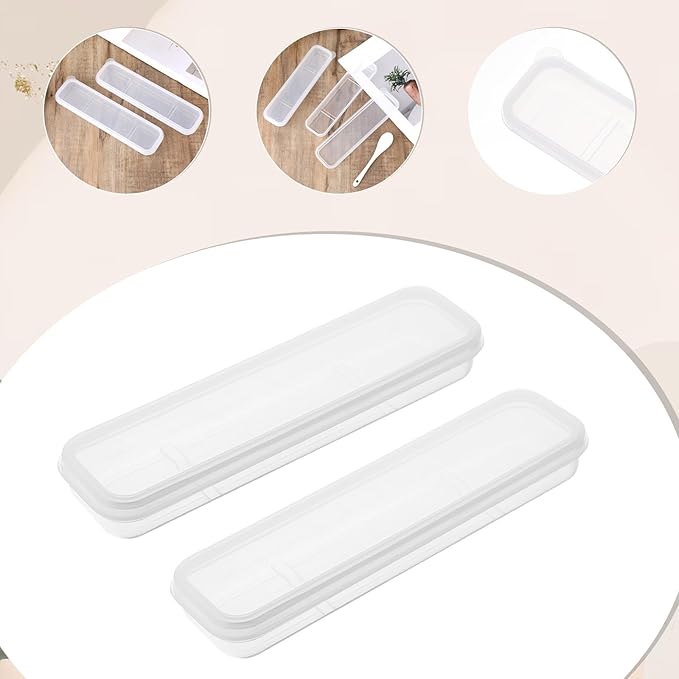 Tucnoeu 2pcs Clear Portable Flatware Box, Utensil Holder for Lunch Box, Simple Tableware Storage Box Spoon Case Fork Holder Chopstick Case