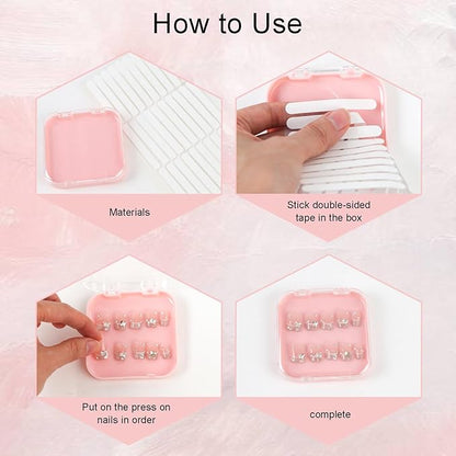 12 Pcs Press on Nail Boxes Packaging Nail Storage Display Organizer Box Case with 60 Pcs Adhesive Double Sided Tape 4 Colors