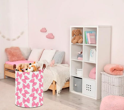 CLOCOR Large Laundry Basket,Waterproof Nursery Hamper,Collapsible Fabric Storage Container,Toys Bin,Room Decor,Gift Basket（Pink Bowknot