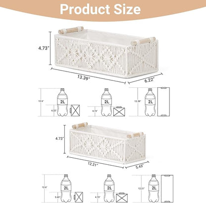 Nonam Macrame Storage Baskets, Boho Decor Style Woven Storage Boxes for Home Organization, Toilet Tank Shelf Cabinet Organizer Baskets,Set of 2- Warm White-X