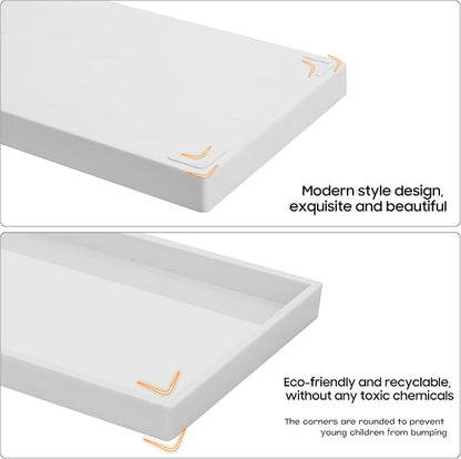 Vanity and Bathroom Tray, 15" ABS Countertop Organizer,Waterproof Vanity Tray for Toilet Tank,Perfume,Soap,Keys,Bathroom Accessories,Kitchen and Bath Trays,Non Slip Small Trays,White,2 Pack