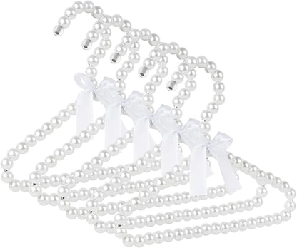 Adorila 5 Pack Pearl Hanger Kids, Small Pearl Beads Bow Clothes Hangers, Elegant Standard Hangers for Children Pet Dog (White)