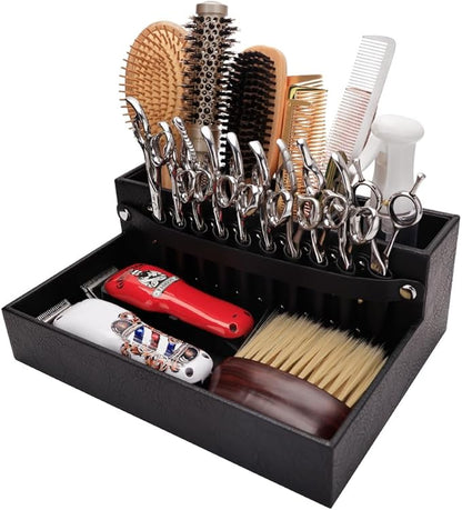 Barber Storage Box,Hairdressing Tool Holder, Multifunctional Detachable Large Storage Box, Shear Holder PU Leather Salon Scissors Holder, Hair Cutting Tools Storage Case for Barber Accessories(Small)