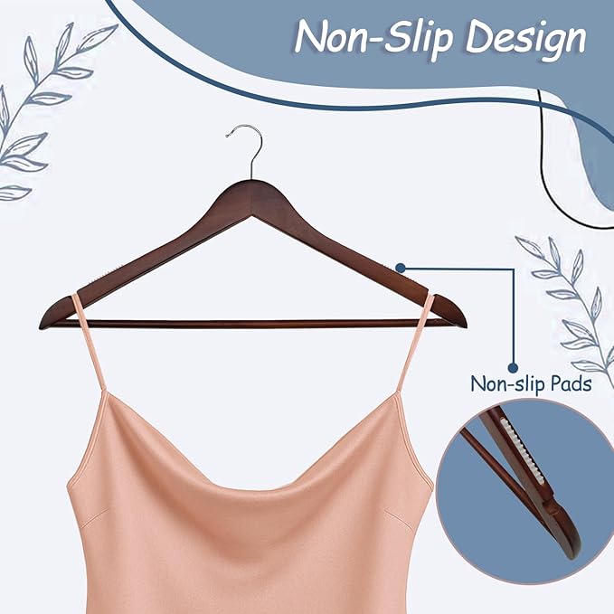 King Mills 19 Inch Plus Size Hangers, Extra Wide Hangers for Plus Size Clothes, Ganchos para Colgar Ropa, Ideal for XL, XXL Shirts, Coats, Dresses, Etc. Wood. Walnut 10pk