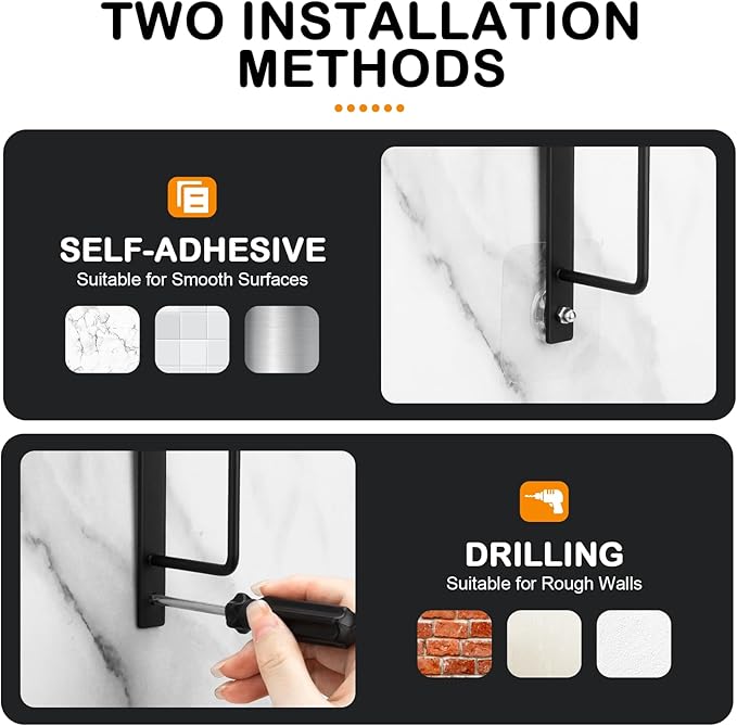 Hat Rack for Baseball Caps (2-Pack), Stainless Steel Hat Organizer for Baseball Caps, Multi-Purpose Hooks for Wall, Strong Adhesive/Wall Drilled (Black)